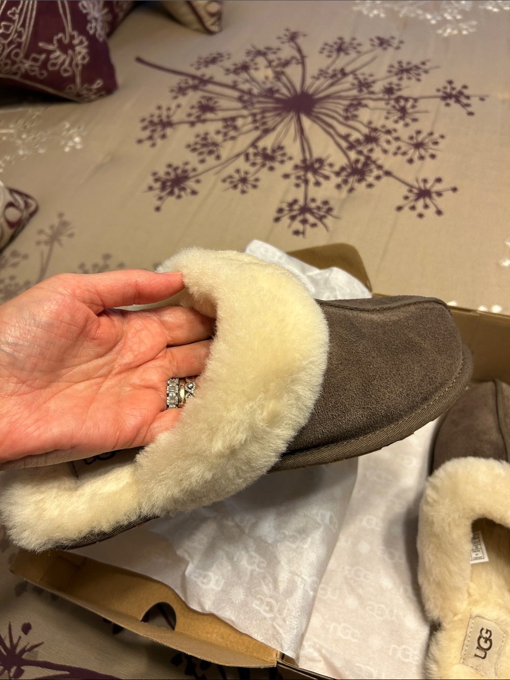 UGG Brown Suede Sheepskin-Lined Slip-On Slipper - Picture 7 of 10